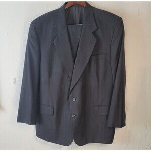 Oscar de la Renta Men’s Black Charcoal Pinstripe Suit Big Tall 50R 42W